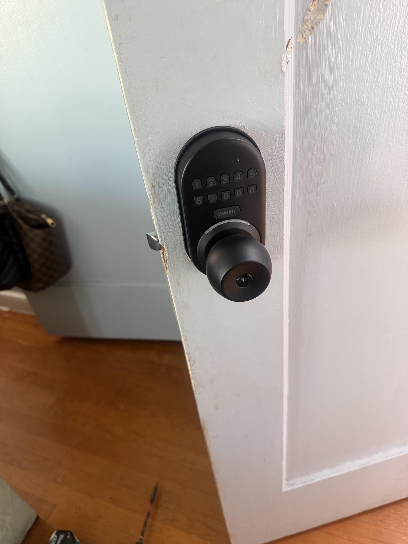 Smart keypad lock installation on a door